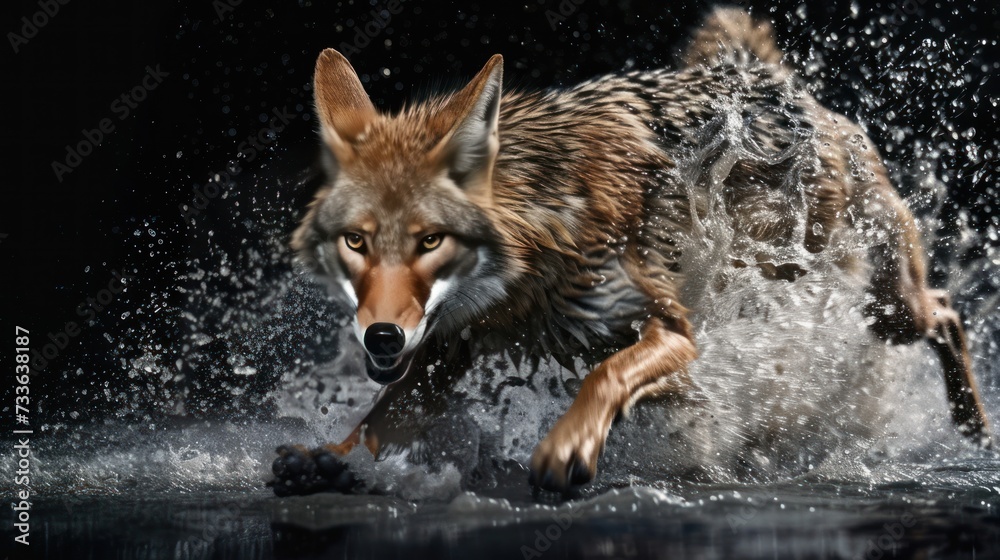 Obraz premium Wild Coyote Rage Splash Water
