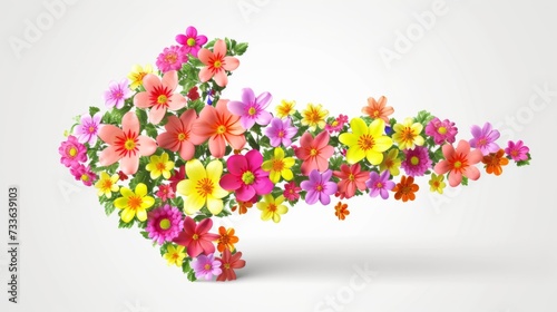 Arrow made of flowers on white background. Direction symbol