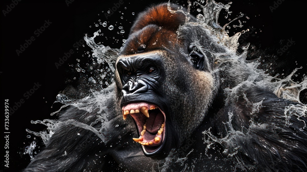 Furious gorilla baring its teeth Furious gorilla baring its teeth