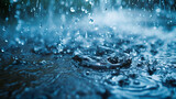 close up rain water drop falling to the floor in rainy season, generative ai