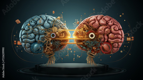 Vector image. Functions of the left and right brain, functions of the brain and the concept of analytical thinking photo