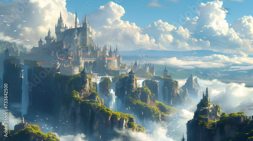 Majestic castle perched on towering mountain peak