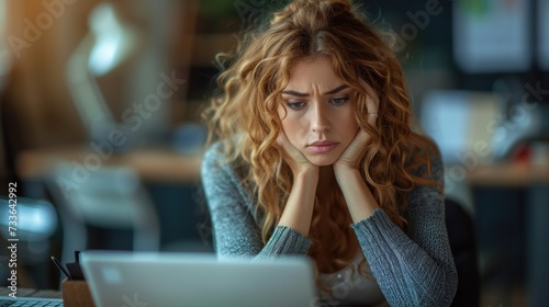 Worried Woman at Workstation photo