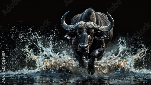 Aggressive buffalo in a display of fury