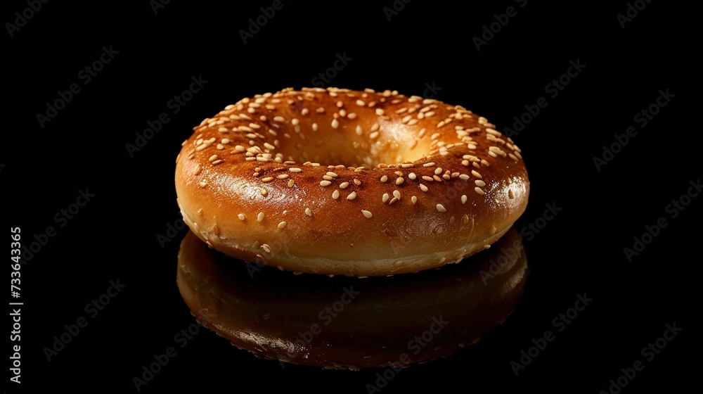 Sesame Seed Bagel Isolated on a black Background.