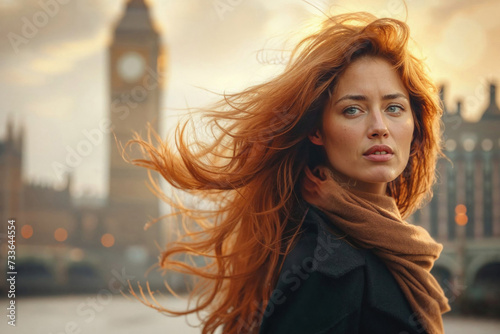 Stylish woman with hair flowing in London