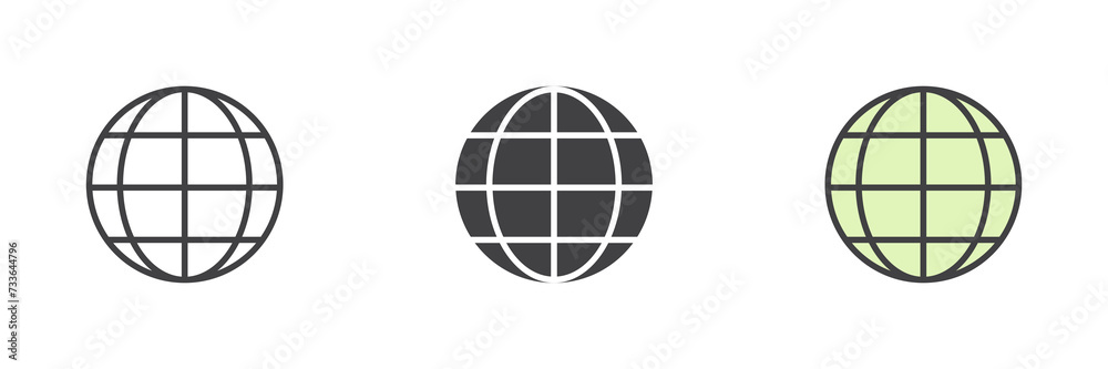 Globe grid different style icon set Globe grid different style icon set
