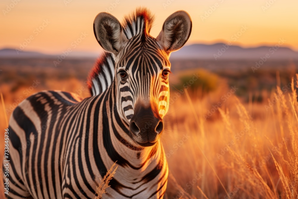 Naklejka premium Majestic zebra journeys through the african wilderness on thrilling safari adventure