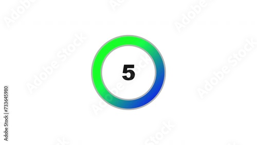 Gradient circle countdown timer 10 seconds animation from 10 to 0 seconds, on white background. 4k video photo