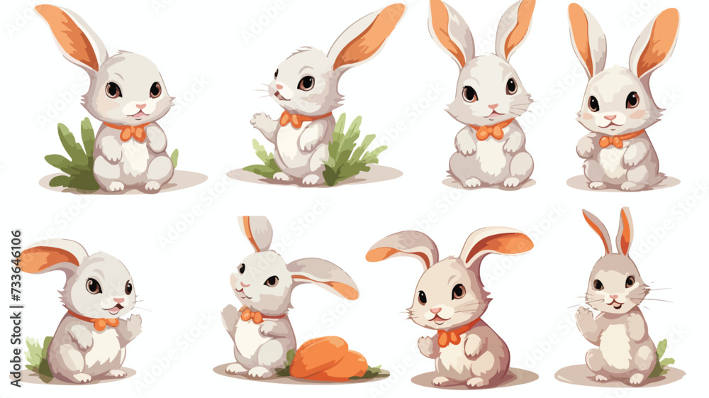 Naklejka premium Set of rabbits with carrots and Easter Bunny.