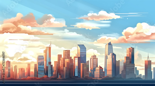 Big city skyscrapers skyline landscape illustration in cartoon s