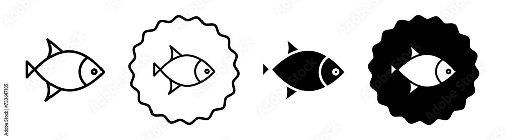 Fish set in black and white color. Fish simple flat icon vector Fish set in black and white color. Fish simple flat icon vector