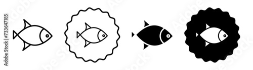 Fish set in black and white color. Fish simple flat icon vector