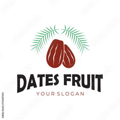 Date palm fruit plant logo design with leaves,seeds and date palm tree isolated background exotic organic plant.