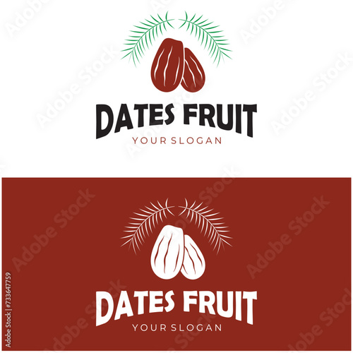 Date palm fruit plant logo design with leaves,seeds and date palm tree isolated background exotic organic plant.