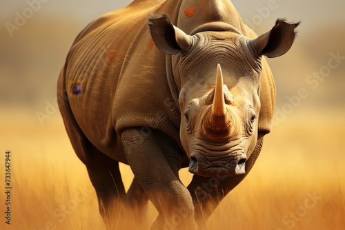 Majestic black rhinoceros gracefully roaming the vast african savanna wilderness