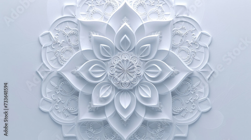 3D ceiling wall, white background, elegant luxury home decorative, wedding background, mandala flower design, lace doily on white background