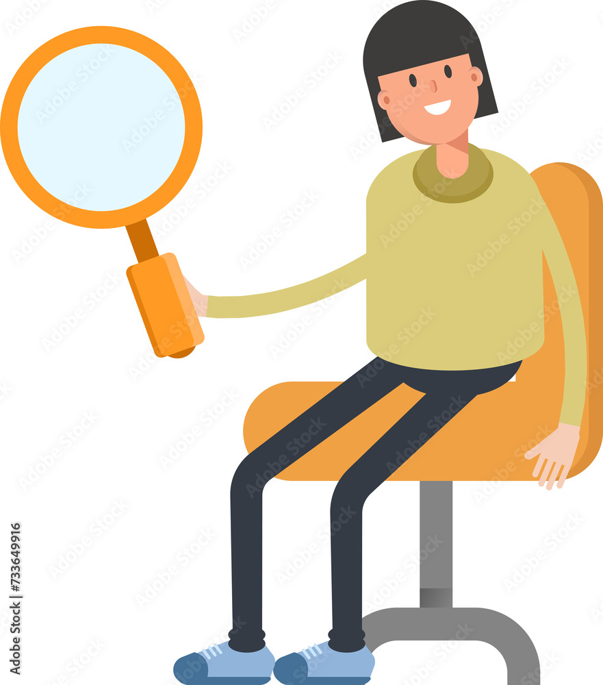 Girl Character Sitting and Holding Magnifier
Girl Character Sitting and Holding Magnifier