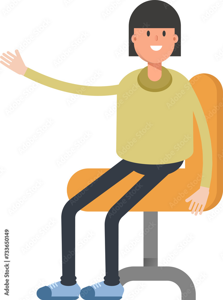 Girl Character Sitting on Office Chair
