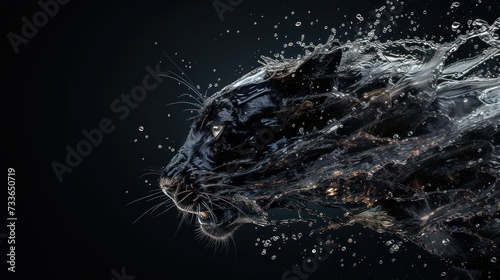 panther head in black background with water splash