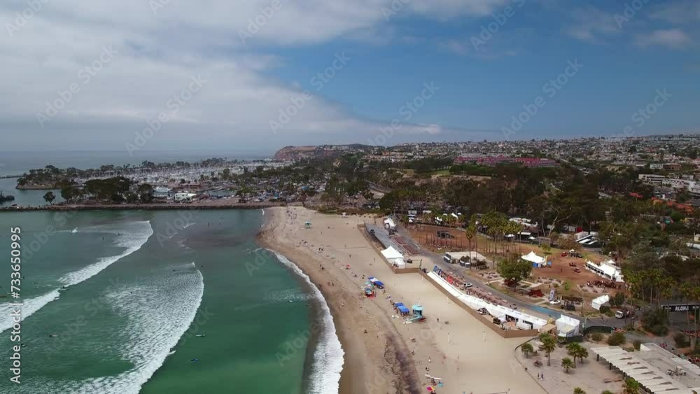 Aerial Panning Beautiful View Of Wavy Sea At Tranquil Beach On Sunny Day - Dana Point, California Aerial Panning Beautiful View Of Wavy Sea At Tranquil Beach On Sunny Day - Dana Point, California