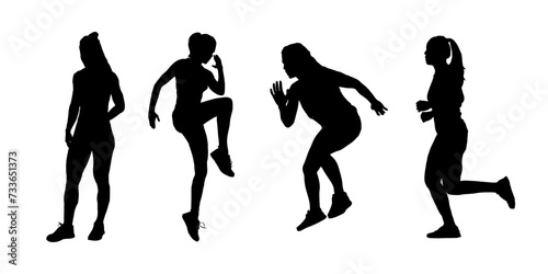 Vector of sports girls gymnastics exercise poses silhouettes isolated on white background