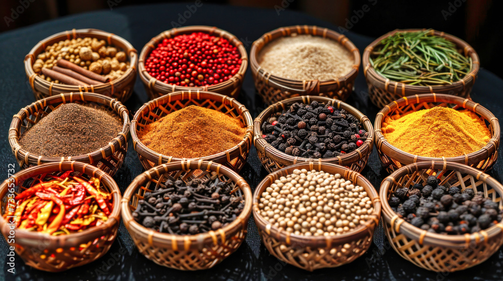 Assorted Baskets Filled With Spices, A Flavorful Assortment