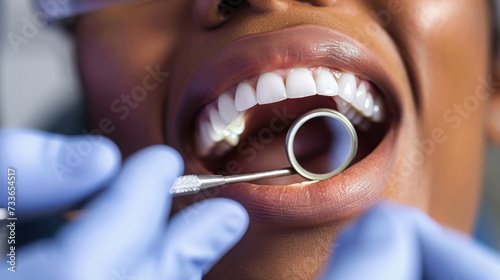 Woman Getting Teeth Checked by Dentist photo
