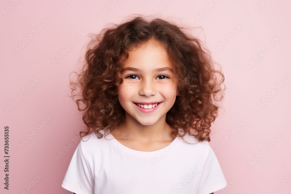 Portrait of a cute little girl with curly hair on a pink background Portrait of a cute little girl with curly hair on a pink background