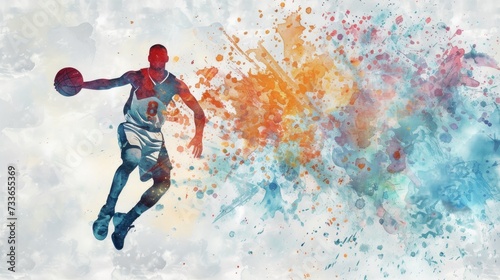 Watercolor painting of a basketball player, abstract image