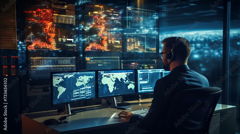 A male programmer writes cybersecurity code on a computer. Modern Technologies, cybersecurity, cyberattack, cybercrime concepts. A male programmer writes cybersecurity code on a computer. Modern Technologies, cybersecurity, cyberattack, cybercrime concepts.
