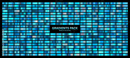 Blue, azure glossy gradient, metal foil texture. Color swatch set. Collection of high quality gradients. Shiny metallic background. Design element. Vector illustration