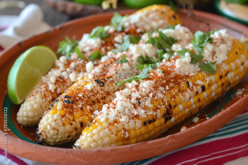 Elotes, Grilled Mexican Street Corn on the cob with cotija cheese, chili powder, mayonnaise Elotes, Grilled Mexican Street Corn on the cob with cotija cheese, chili powder, mayonnaise