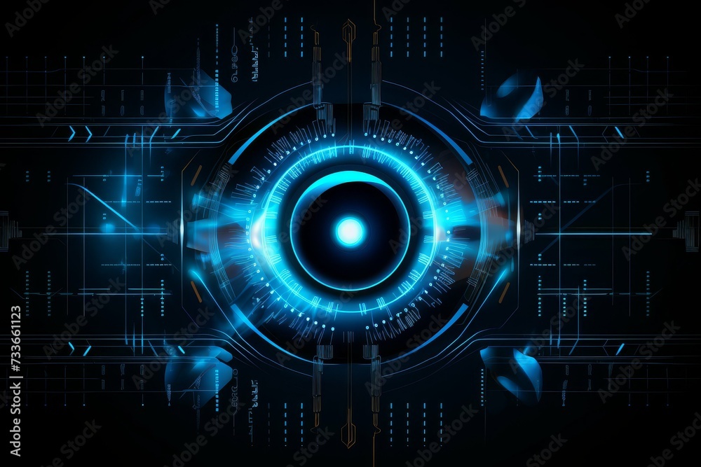 A graphical representation of an advanced technological interface with a central glowing element. A graphical representation of an advanced technological interface with a central glowing element.