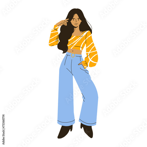 Fashionable Woman Pose In Trendy Clothes