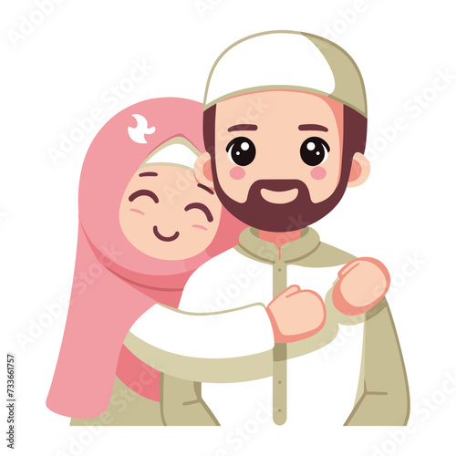 vector flat muslim wife hug her husband illustration