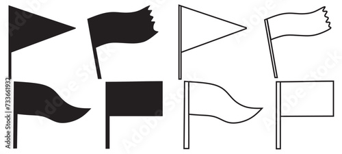 Retro flag silhouette. Vintage waving flags, ripped banner and grunge flag symbol isolated vector.