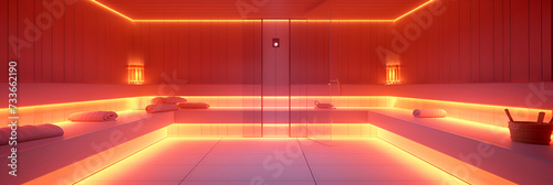 Interior of infrared sauna and spa concept. Banner. photo