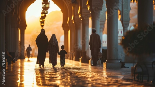 Walking in Faith: Embracing Muslim Culture and Tradition at Sunset, Spiritual Journeys: Exploring Islamic Faith and Tradition with Family at Sunset