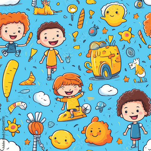 cute kid and imaginary friends pattern background, seamless