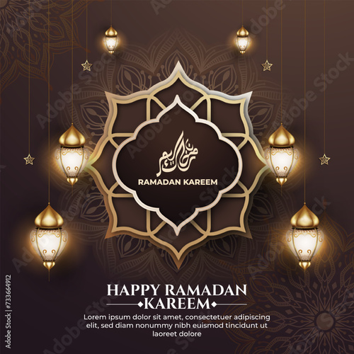 Realistic ramadan background with islamic pattern, lantern, for banner, greeting card