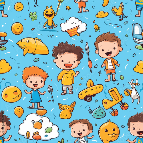 cute kid and imaginary friends pattern background, seamless