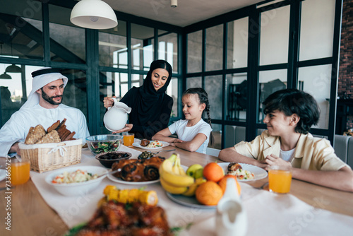 Photography Traditional arabian family from Dubai spending time together at home