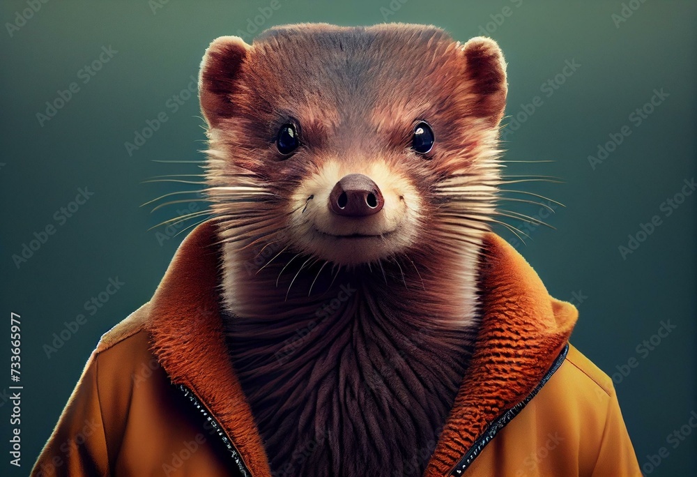 Portrait of a hipster mink dressed in a tracksuite, gradient background. Generative AI - obrazy, fototapety, plakaty 