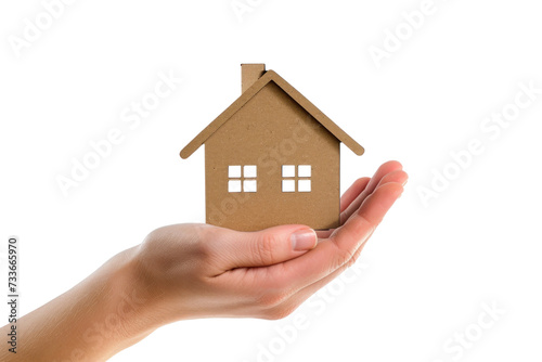 Hand holding house cutout on transparency background PNG