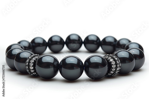 uxury black pearl bracelet with elegant clear gemstone isolated on white background