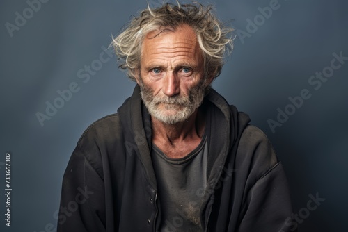 Photo A despondent homeless man, 55 years old, illustrating the emotional complexities associated with homelessness