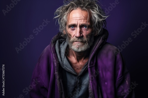 A despondent elderly homeless man, 70 years old, emphasizing the emotional toll of homelessness on individuals