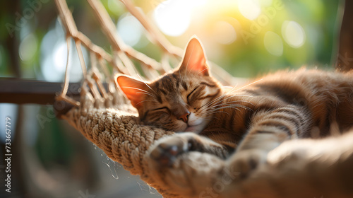 A cat sleeping in a hammock with its eyes closed.