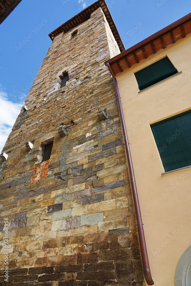 Fototapeta premium Clock Tower in Vicopisano; Tuscany, Italy